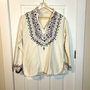 VTG 60s/70s embroidered long sleeve white hippie Indian-inspired shirt sz L